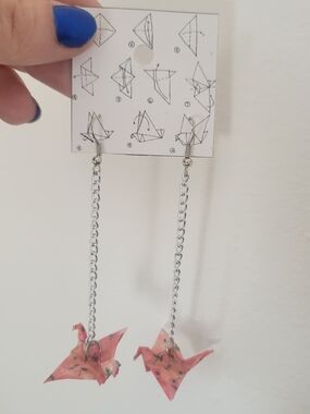 Pink Origami Crane Dangle Earrings for Women